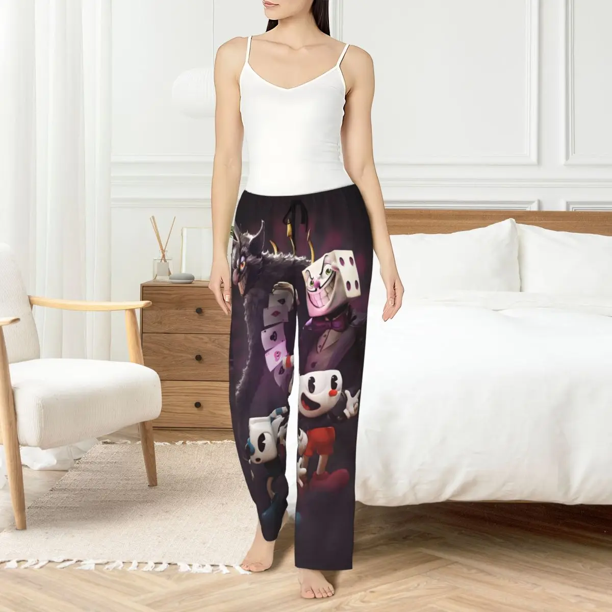 

Custom Print Womens Cupheads Pajama Pants Mugman Game Sleepwear Sleep Lounge Bottoms with Pockets