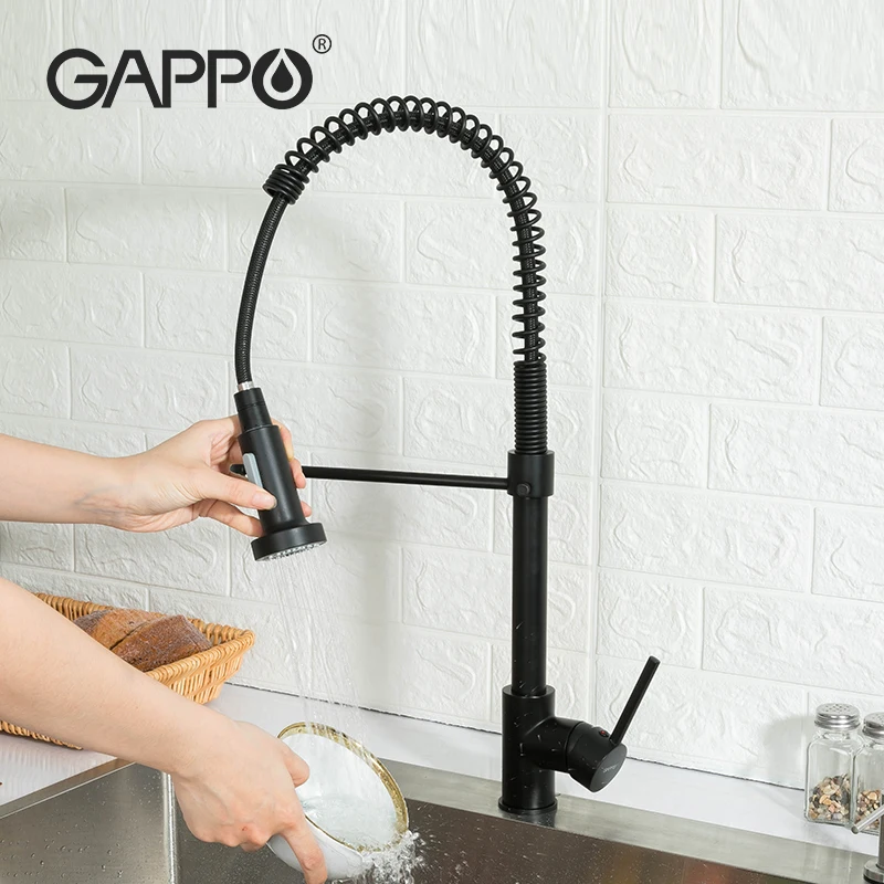 

Gappo Kitchen Faucet Matte Black Stream Sprayer Mixer Tap Hot & Cold Water Faucet Pull Out Spring For Kitchen