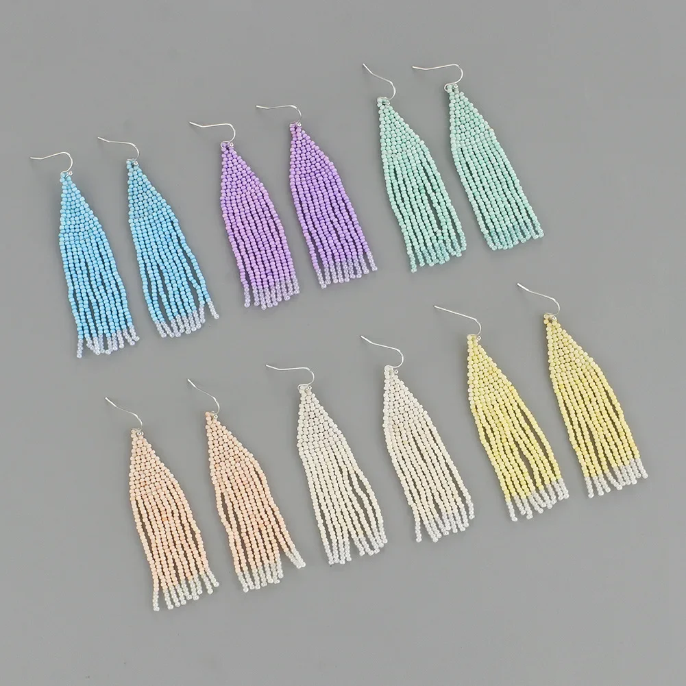 

Fringe Earrings Hand knitting Beading Bohemia Solid color Minority Versatile fashion geometry ma'am Rice Bead Earrings