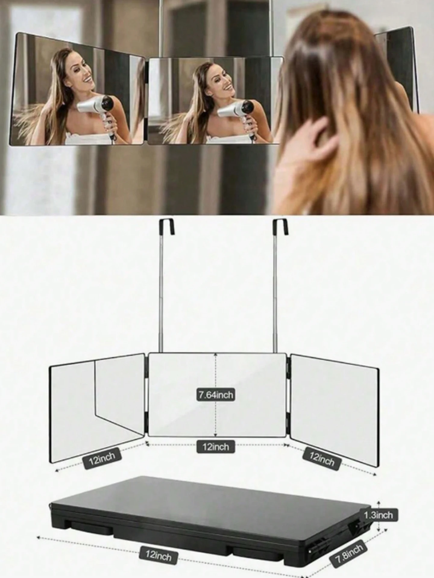 Faltbarer 360-Grad-Frisierspiegel ° Einstellbar, tragbar, platzsparend. Coupe, Toilette, Reise. Badezimmer-Deko, Make-up, Schulanfang. – Detail 2