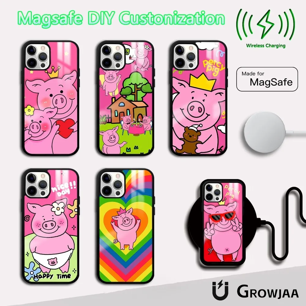 

Cute Funny Percy Pig Sugar Phone Case For iPhone 16 15 14 13 12 11 Pro Max Plus Mini Magsafe Mirror Wireless Magnetic Cover