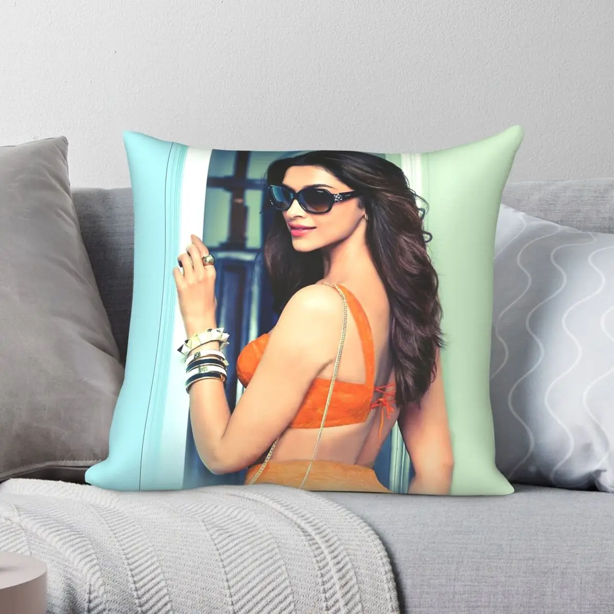 Deepika Padukone Actress Square Pillowcase Polyester Linen Velvet Pattern Zip Decorative Pillow Case Sofa Cushion Cover 45x45