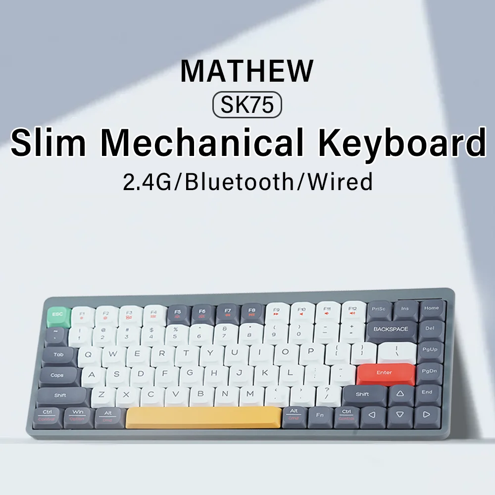 MATHEW SK75 Ultra Slim Mechanical Keyboard Low Profile Switch 3 Modes 84 Keys 2.4G/BT/Type-C RGB Lighting for Mac/Win/Android