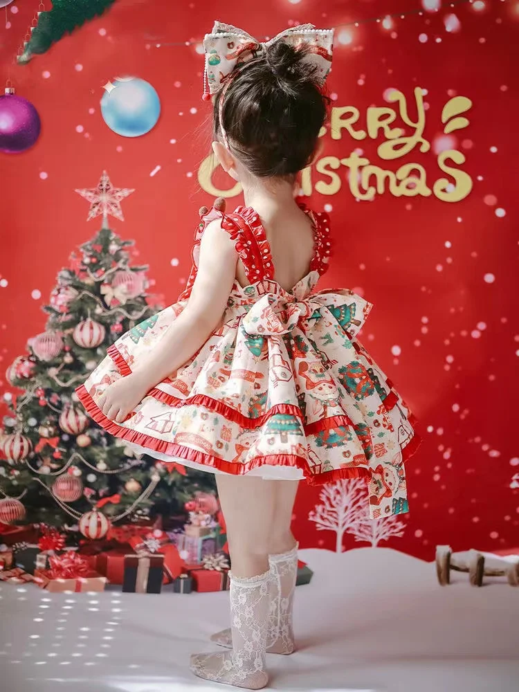 Winter Rabbit Plus Velvet Christmas Dress Lolita Princess Dress Baby Birthday Dress New Year Kids Clothes Flower Girl Dresses