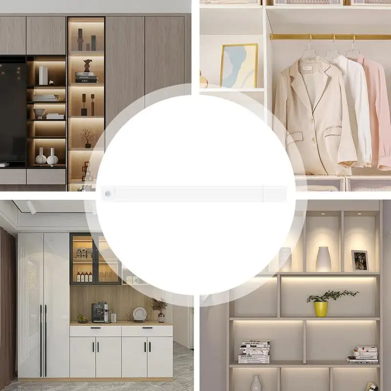 Luce dell'armadio con rilevamento del movimento striscia luminosa a LED ricarica USB luce magnetica per armadio con regolazione a 3 colori per angoli scuri interni