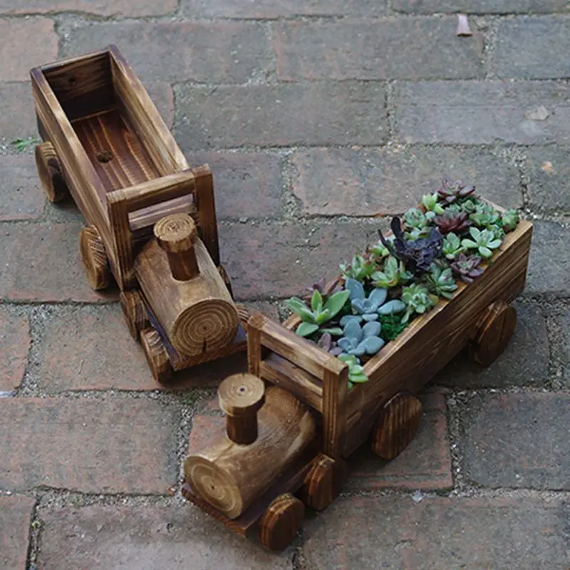 Retro treno in legno vaso da fiori pianta grassa in vaso fioriera bonsai giardino domestico