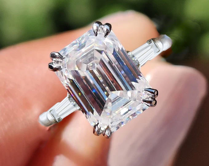 

4 carat moissanite emerald cut D vvs1 8X10 ring Womens Ring Simple Style 925 Sterling Silver Fashion Jewelry Gift