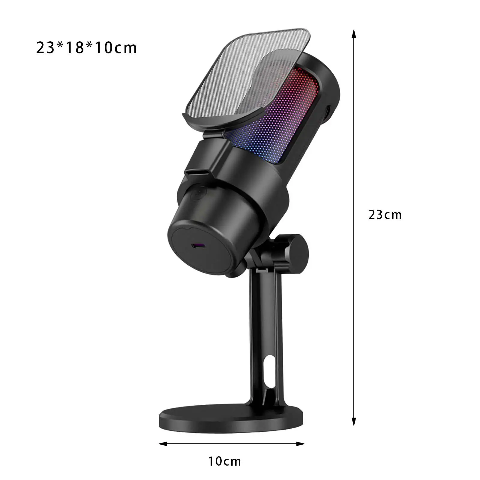 Microfone USB RGB Volume GAIN Controle Ajuste de ângulo Microfone de computador para on-line