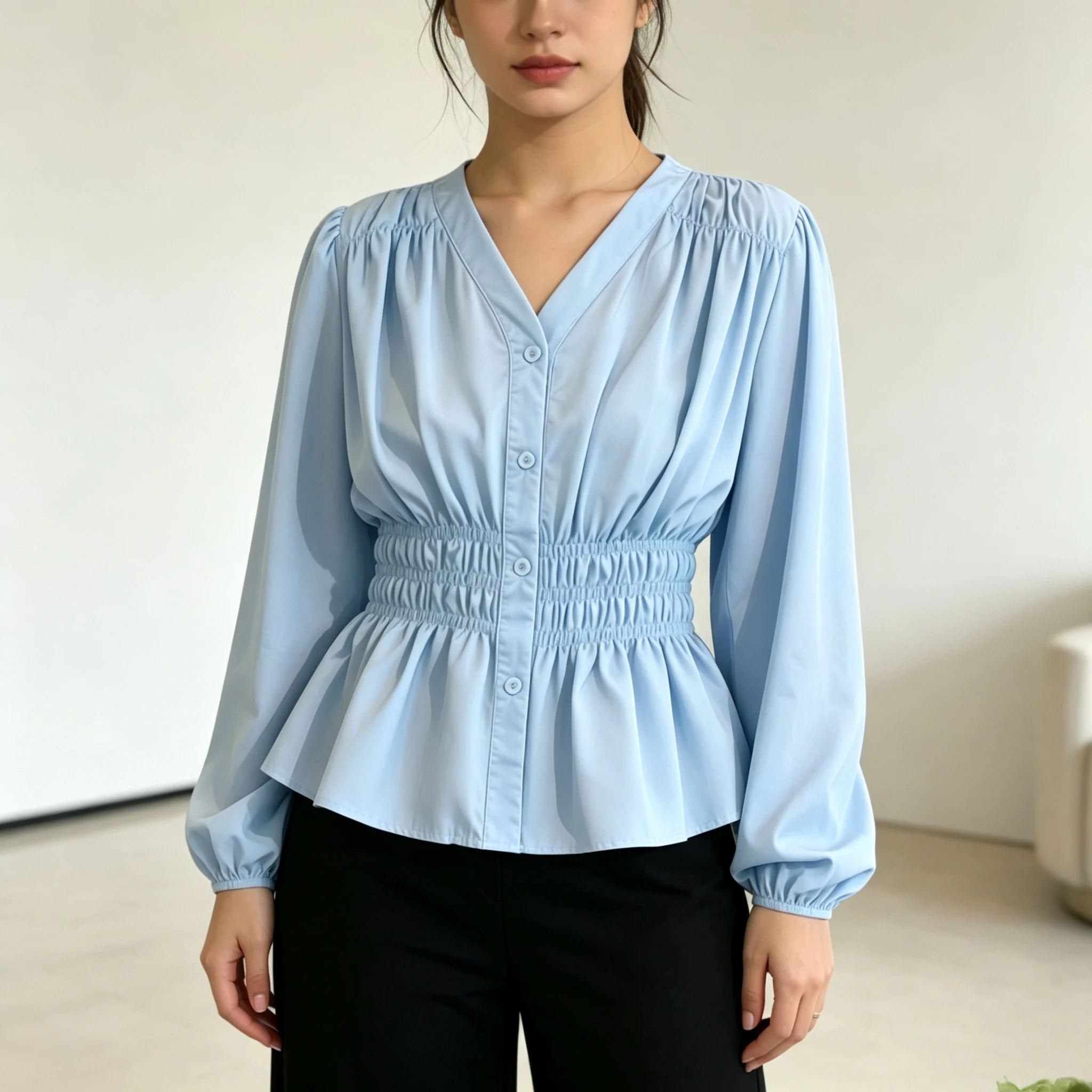 Puff Sleeve Blouse - 200 Pounds Plus Size Office Lady