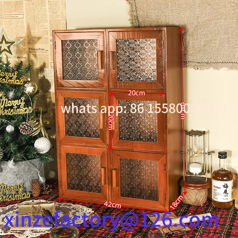 Customizable Retro Wood Storage Cabinet Kitchen Counter Heightened Cup Storage Home Tea Set