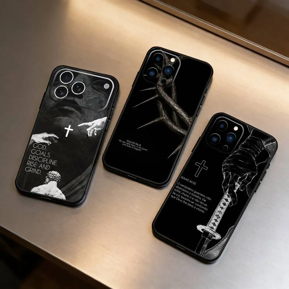 

M-Jesus Bible Verse Phone Case For iPhone 17 16 15 14 13 12 Max Plus Silicone Black Cover