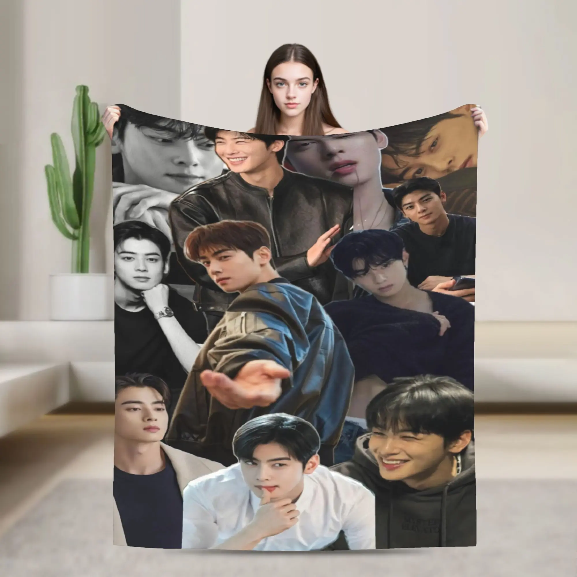 Cha EunWoo Blanket Quality Warm Soft  Throw Blanket Winter Airplane Travel Living Room Funny Bedspread