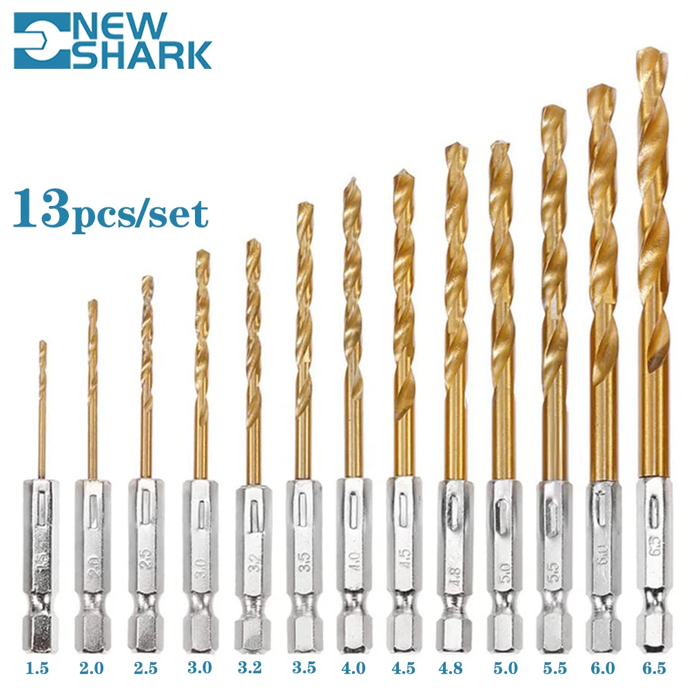 13PCS 1.5mm-6.5mm Twist Drill Bit Set 135 Degree Hex Shank HSS Titanium Coated Metal Drill Bits Woodworking Tools Drilling Punch