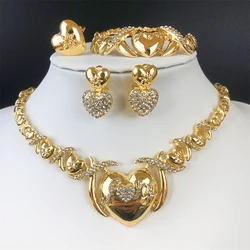 ESALE Hot selling Women XOXO Jewelry Set Gold Plated Heart Necklace Bride Wedding Necklace Earrings Bracelet Ring Set Gift