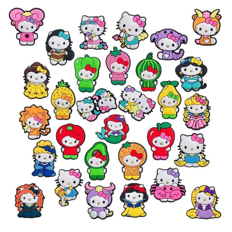 30pcs/set MINISO Kawii Katie Cat Shoe Charms PCV Cute Cartoon Sanrio Shoe Accessorie Simpson For Women Men Funny Unisex Gifts