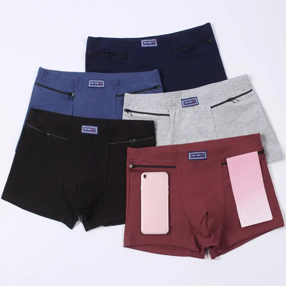 Short confortable et Sexy pour homme, sous-vêtement tendance avec poches à fermeture éclair, culotte confortable et convexe