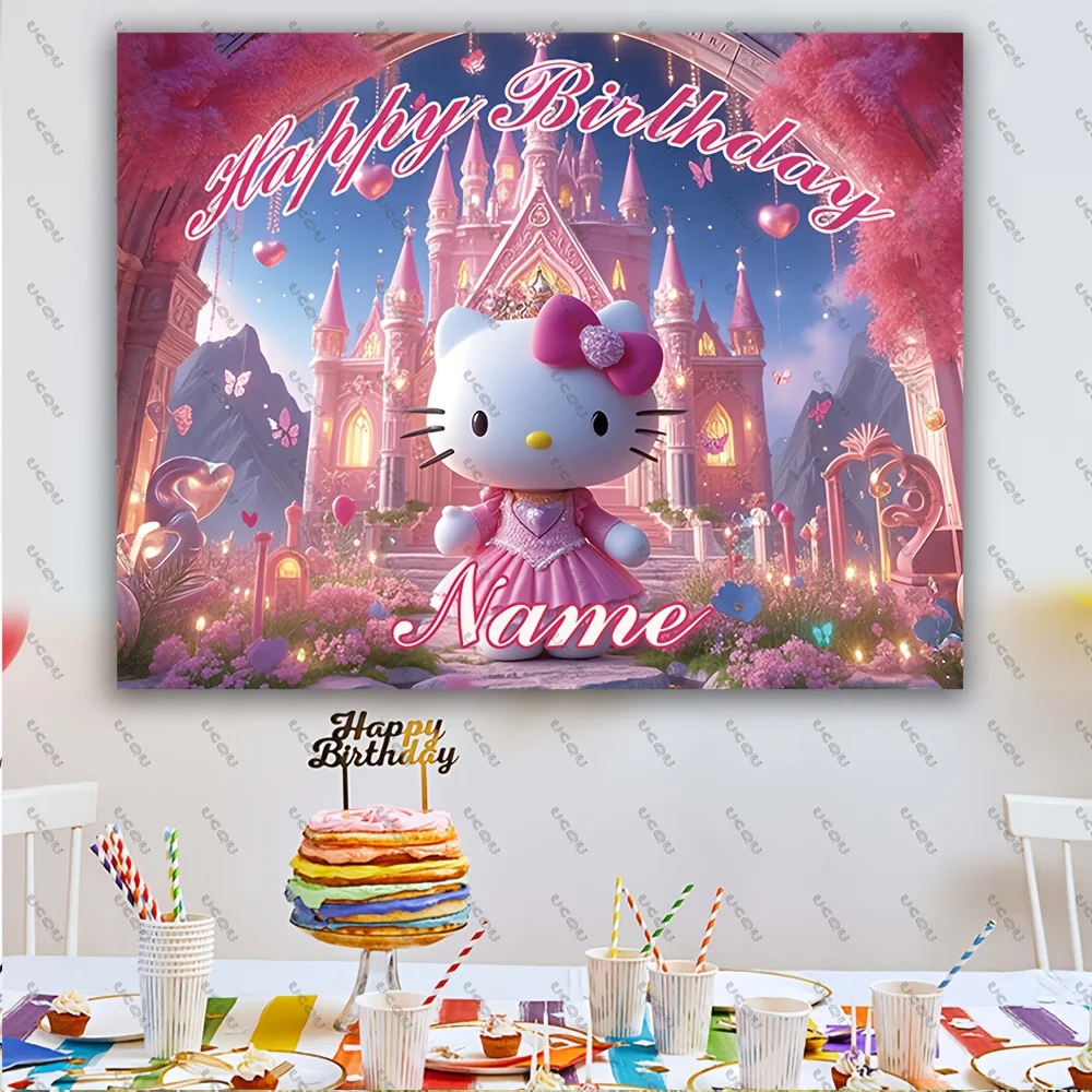 MINISO名創優品 ハローキティ背景幕 吊り下げ布 お祝い ルームデコレーション 写真背景 寮の装飾 壁 誕生日パーティーバナー