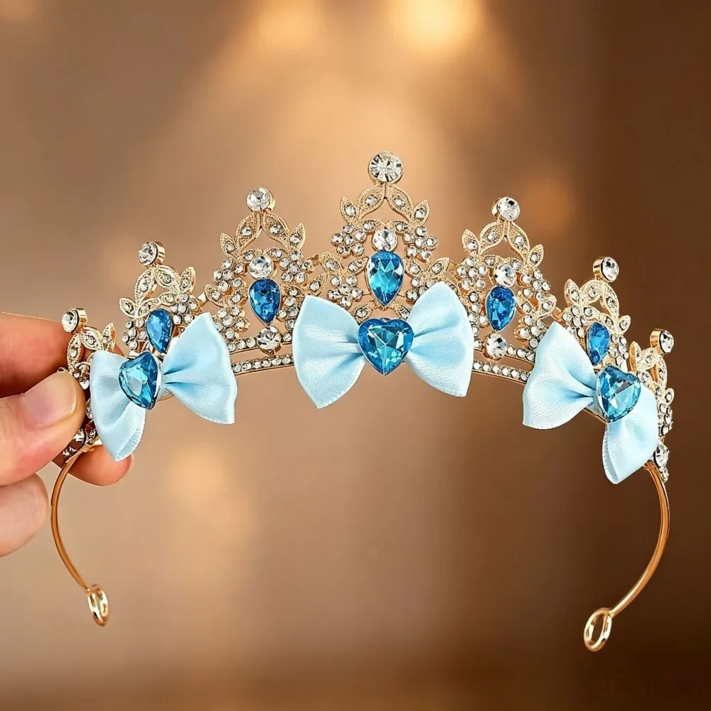 Lightweight Bowknot Princess Crown Headwear Alloy Elegant Crystal Tiara Rhinestone Cute Girls Hair Accessory Photo Shoot