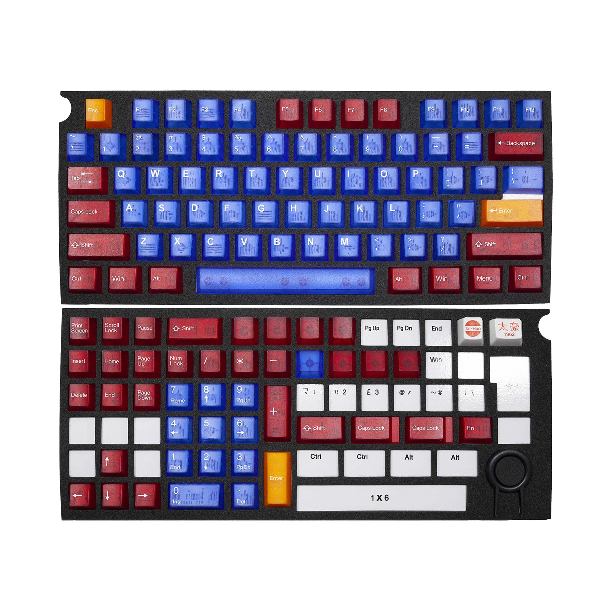 Taihao RBO Cubic ABS Doubleshot Keycap Translucent Cubic Type for mechanical keyboard color of Red Blue Orange Colorway