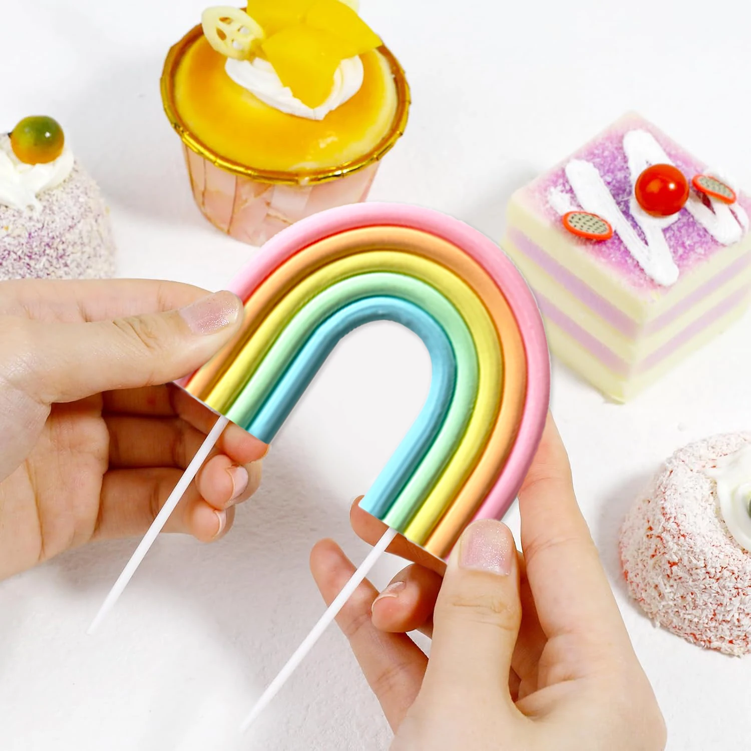 Regenbogen-Kuchendekorationen – bunter Regenbogen-Cupcake-Topper, personalisierter Tortenaufsatz für alles Gute zum Geburtstag – Detail 19
