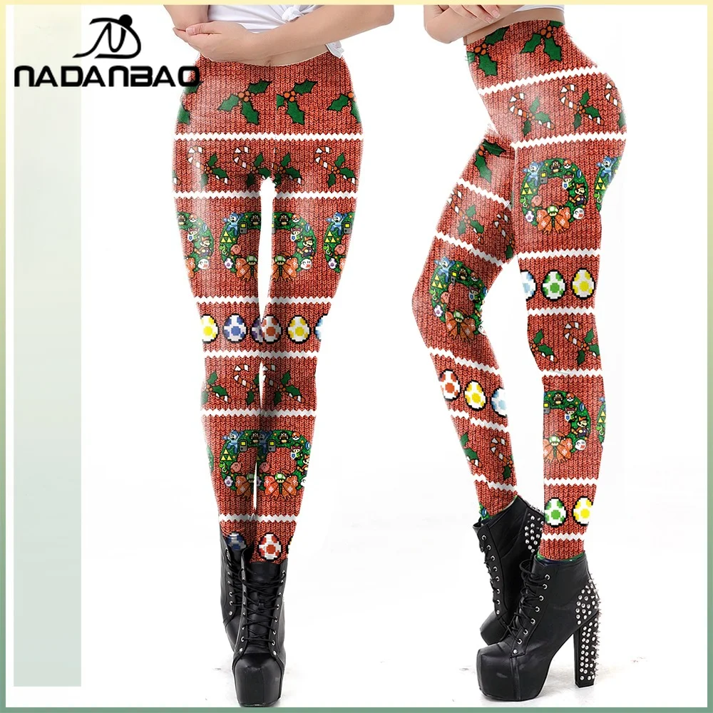 

Nadanbao женские рождественские брюки с принтом яичного венка, сексуальные эластичные леггинсы со средней талией, брюки для рождественской вечеринки, штаны для спортзала, йоги