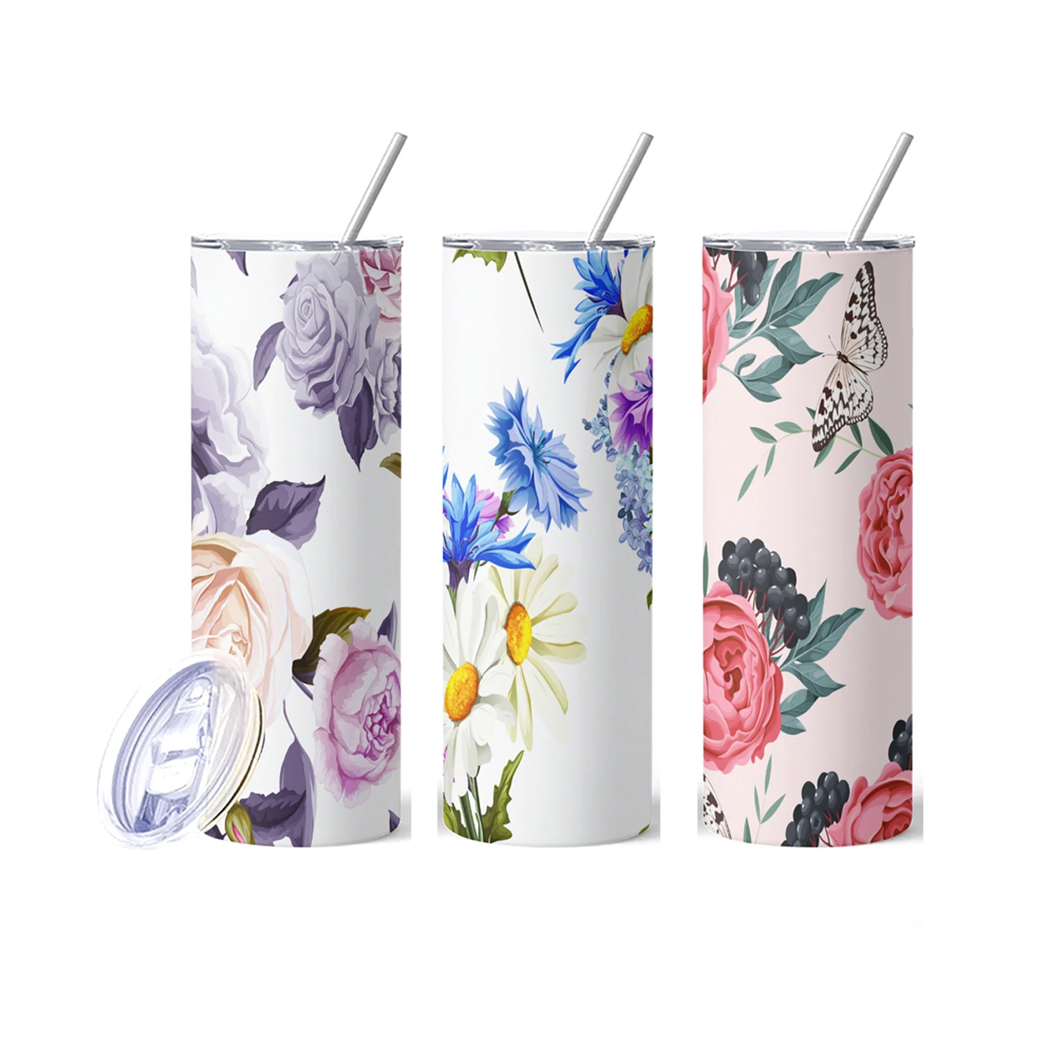 20oz Field Flowers Vacuum Tumblers Cup With Lid and Straw for Hot or Cold Drinks stainless steel Water Bottle Mother's Day gifts