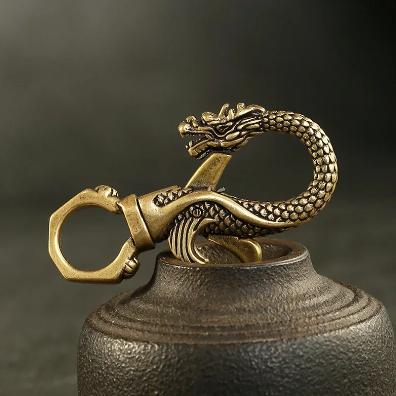 New Vintage Copper Dragon Figurines Small Ornaments Retro Brass Animal Car Key Chains Crafts Office Desk Decorations Accessories