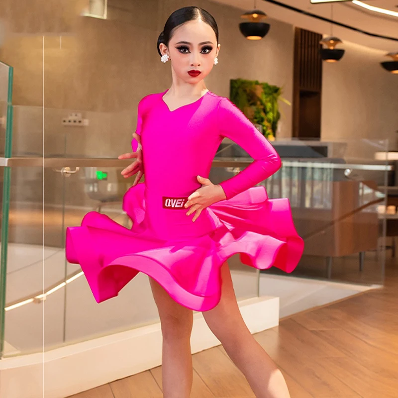 

Children Ballroom Dance Professional Dresses Girls National Standard Latin Dance Dress Kids Stage Performance Clothes DW10606