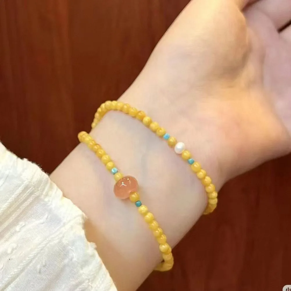Premium Beeswax Glass Neo Chinese Bracelet Double Circle Stackable Ancient Style Exquisite Daily Wear Hand Jewelry Fashion Craft