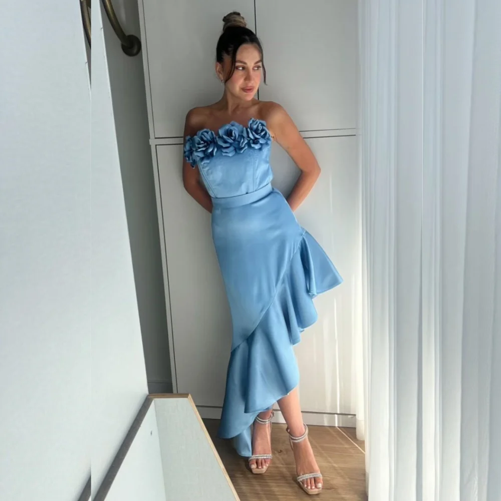 

Sizes Available Jersey Pleat Flower A-line Strapless Midi Dresses Homecoming Dresses Classic Exquisite Modern Style Pastrol