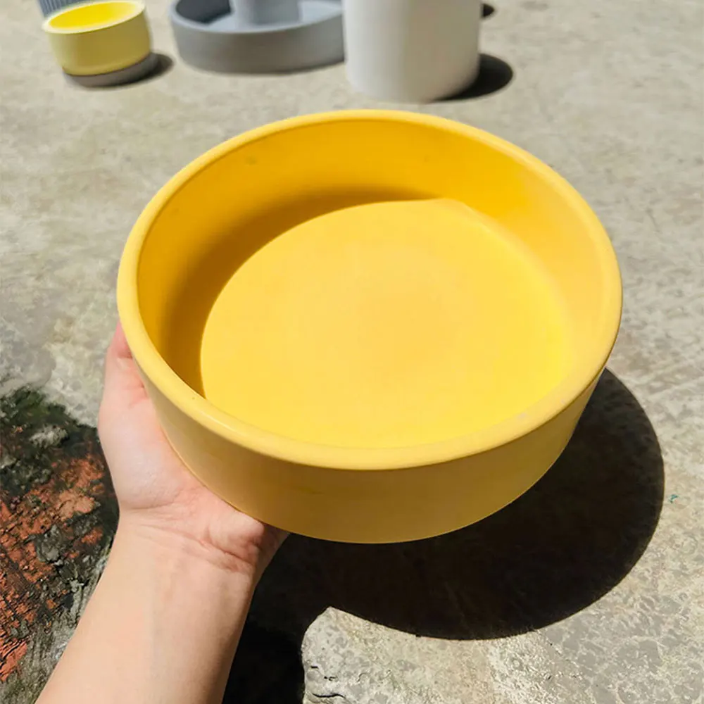 Outdoor Plant Pot Concrete Mold Round Striped Cement Candle Vessel Bowl Silicone Mold Terrazzo Large Flowerpot Casting Mold