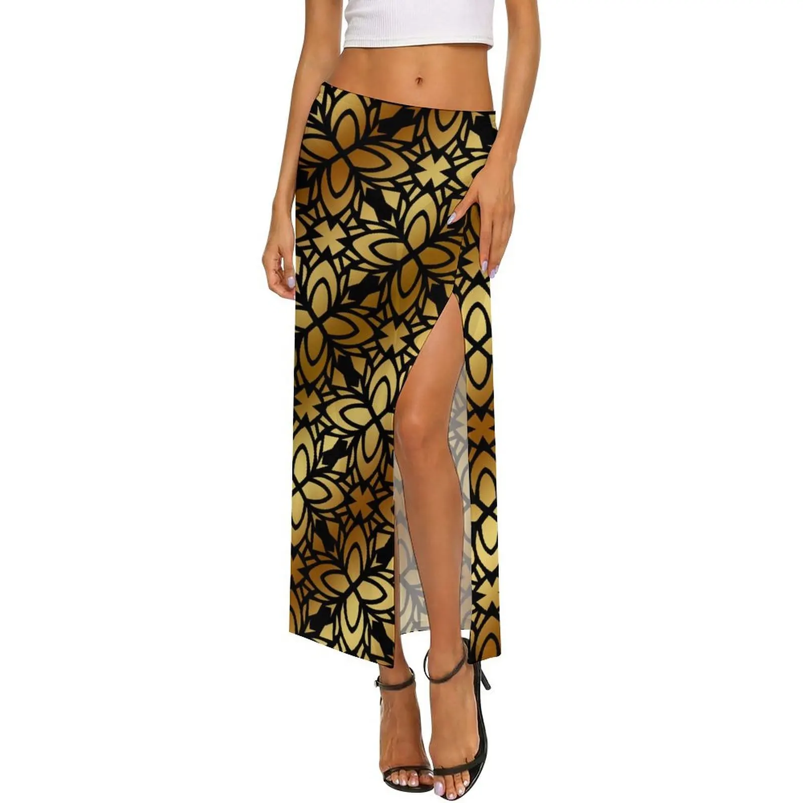 2026 Summer New Design High-Quality Customizable Tribal Style Women'S Polynesian-Style Transparent Net Sate Skirt With Slit