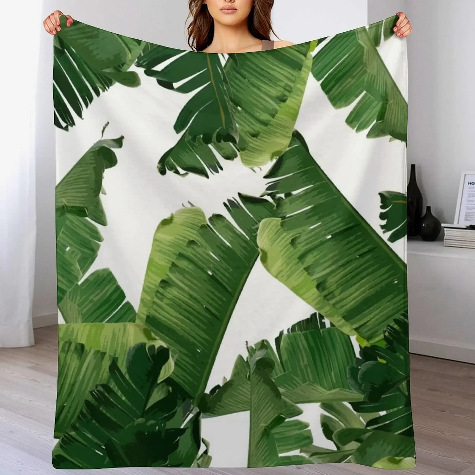 Banana Leaves Green Throw Blanket Warm Comfortable Blanket Gift for Parents Friends