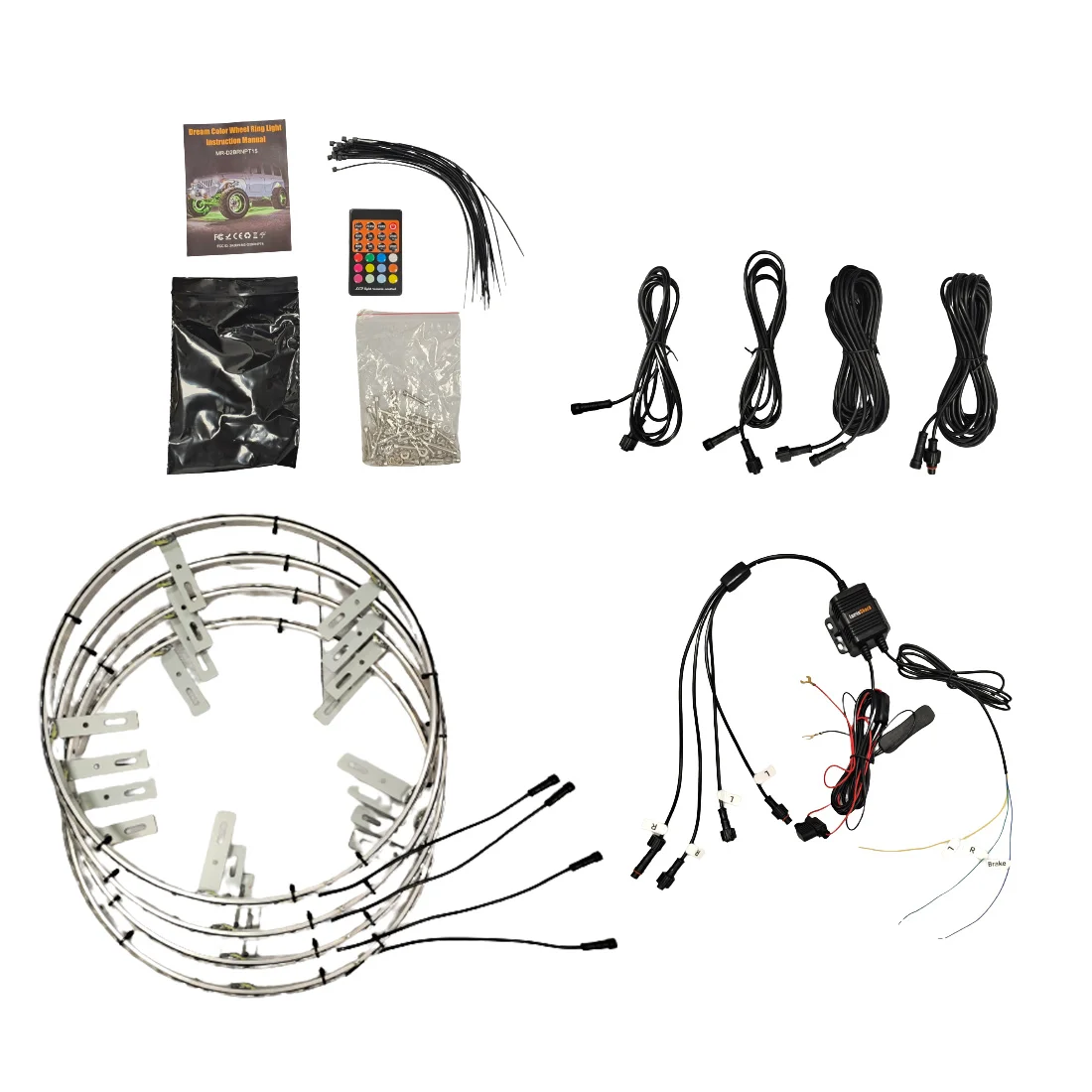 

4PCS 15.5 inch RGB LED Wheel Rim Atmosphere Light Kits Brake Strobe Ring Decorative Light Multi-Color App Remote