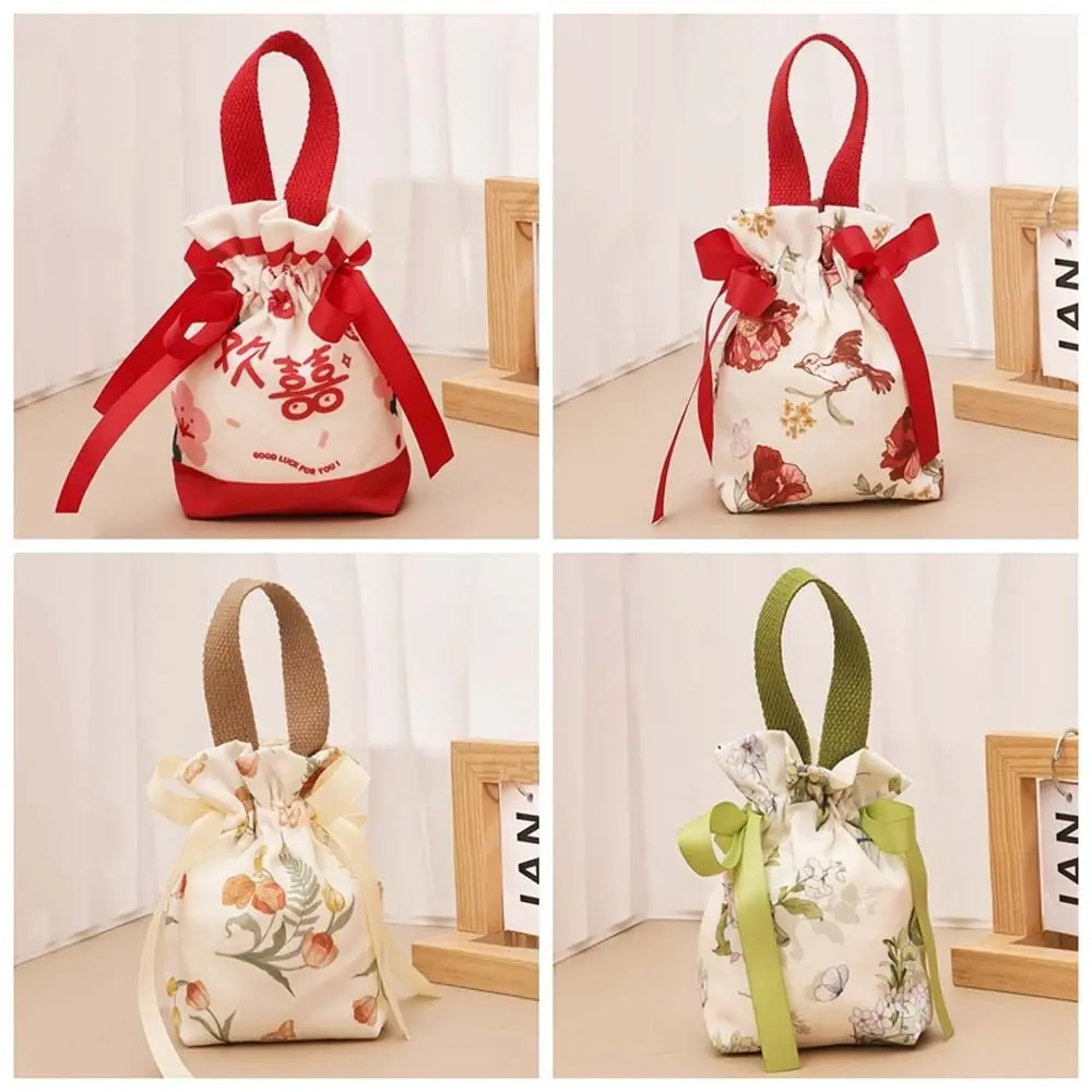 Bolsa de lona coreana con cordón para azúcar, bolso de mano con letras y flores para boda, bolsa de recuerdo de gran capacidad, bolsa de embalaje para joyas