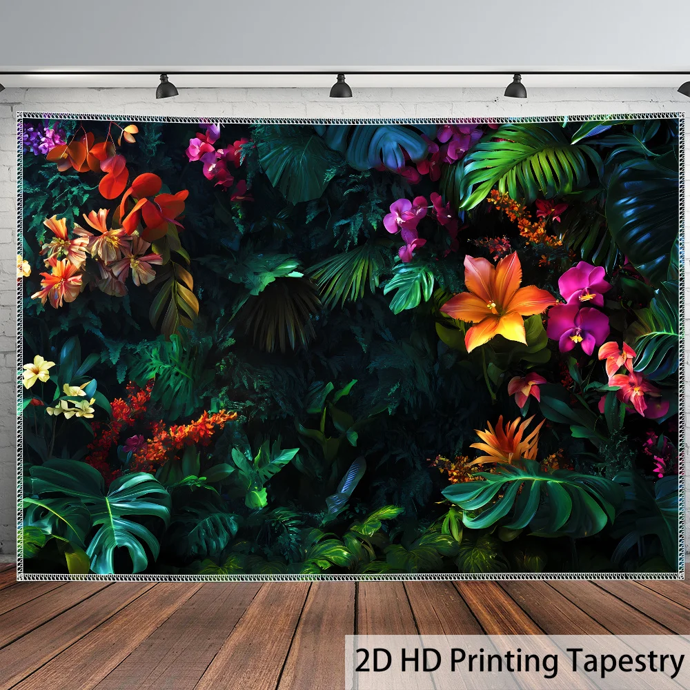 Ultra Large Jungle Landscape Tapestry, HD Vibrant Tropical Foliage & Flowers Wall Decor for Living Room and Party Backdrop