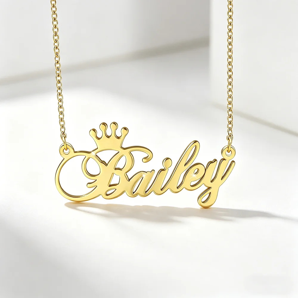 Personalized Custom Name Necklace for Women Crown  Pendant Stainless Steel Chain Jewelry Fashion Birthday Gift