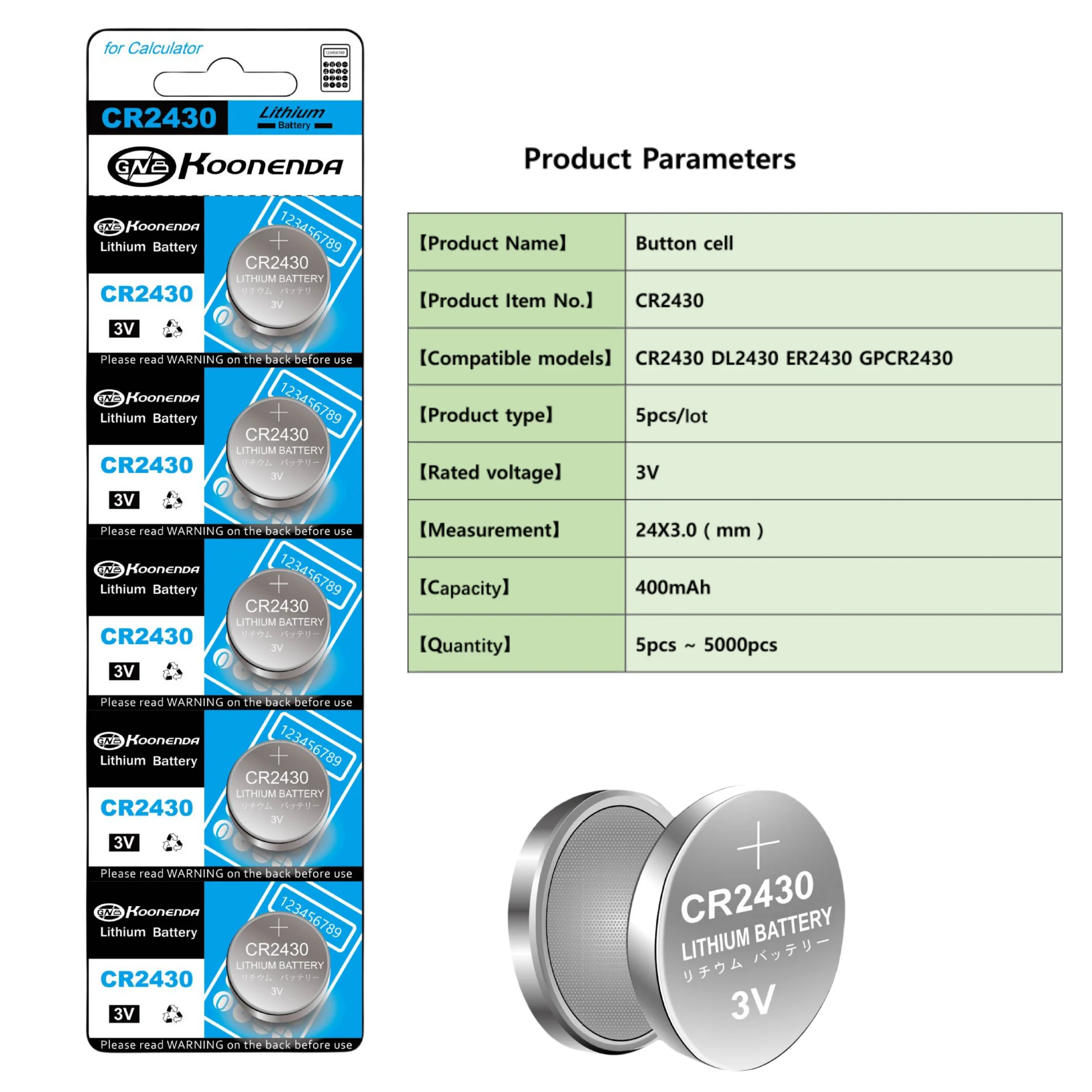 High Capacity 2-20pcs CR2430 3V Lithium Coin Battery for Car Key Fob, Car Remote, Calculators, Thermometers and More with gift