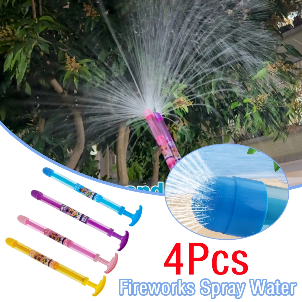 

4Pcs Water Spray Toy Fireworks Water Gun Leakproof Beach Water Fighting Gifts Large Capacity Tube Pull-Out Sprinkler Toy Gifts