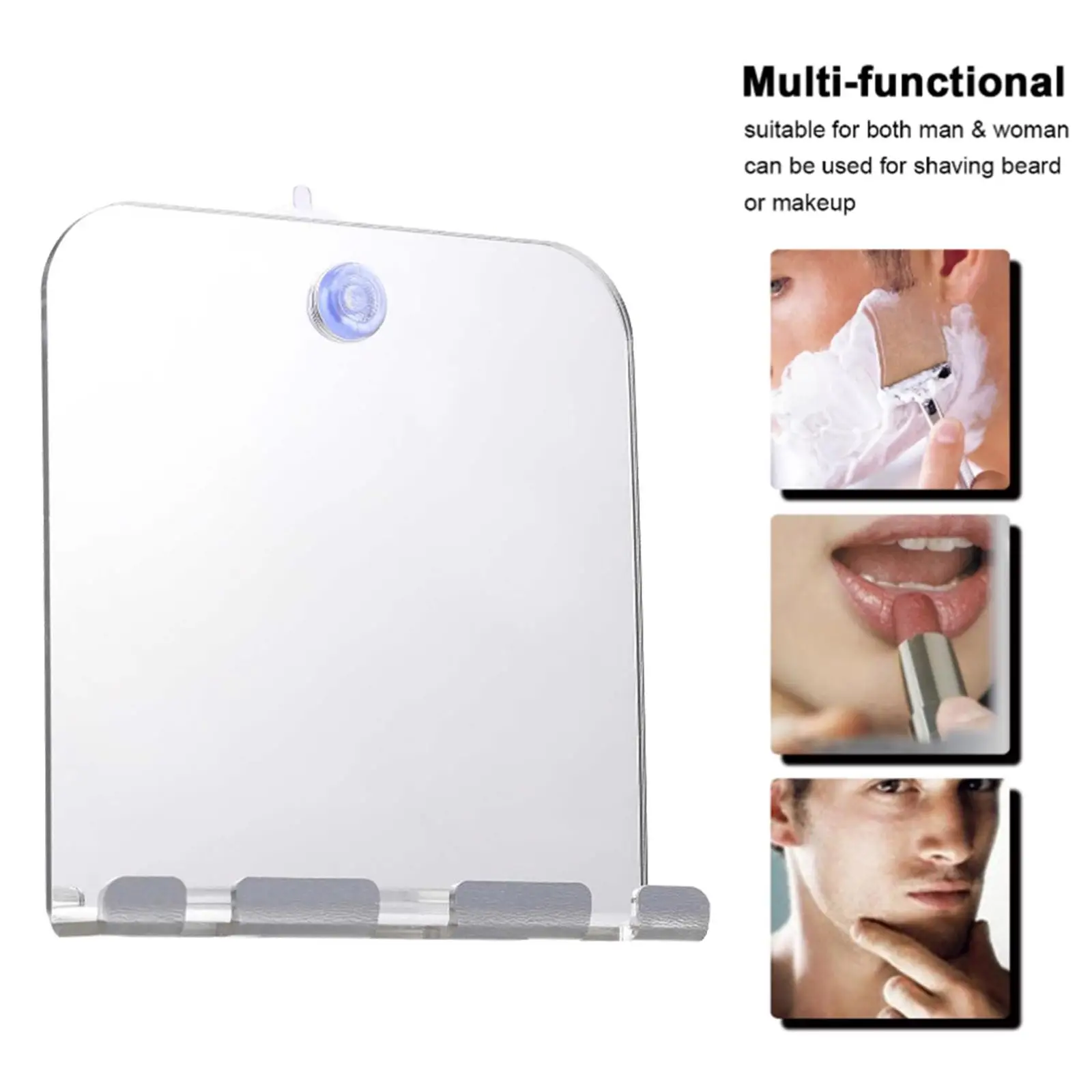 Deluxe Anti-Fog Shower Mirror, Bathroom Shaving Mirror with Suction Cup, with 3 Hooks for Hanging Toothbrush, Shaver etc.