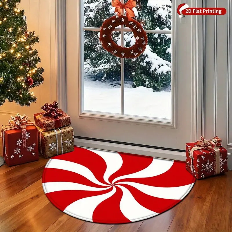VIKAMA Peppermint Candy Round Rug Red White Swirl Mat Non Slip Washable Absorbent Entryway Living Room Christmas Holiday Decor