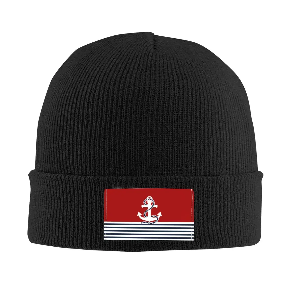 Navy Blue Stripes Nautical Anchor Boat Skullies Beanies Caps Streetwear Winter Warm Knitted Hats Adult Unisex Bonnet 