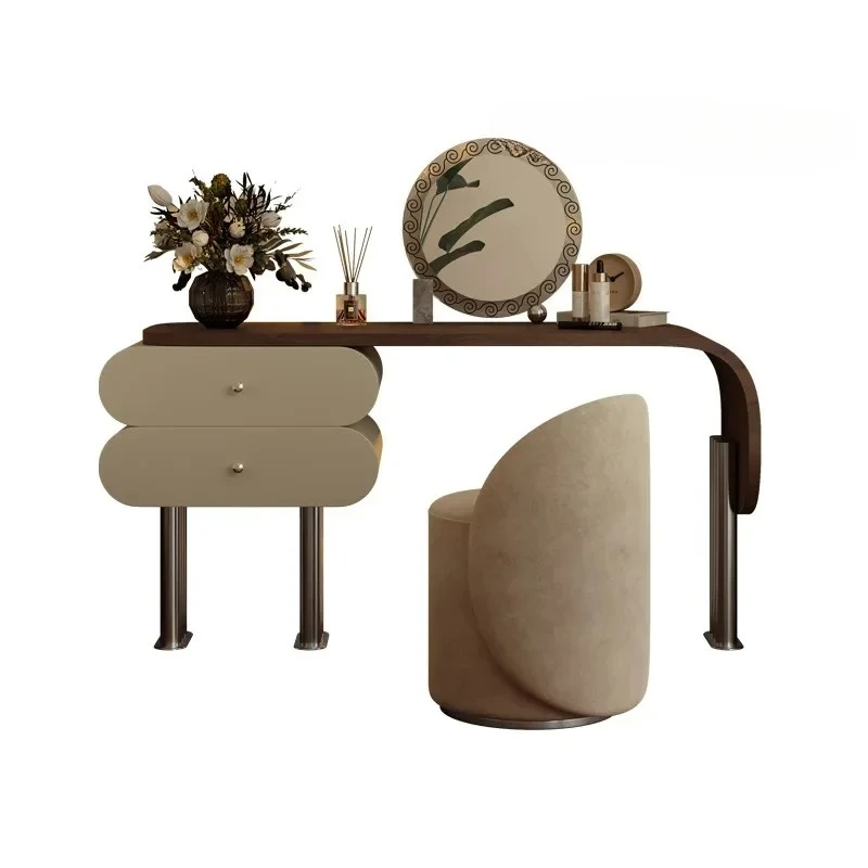 

a Makeup table dresser light luxury solid wood, high-end sense medium and ancient style makeup table bedside table integrated