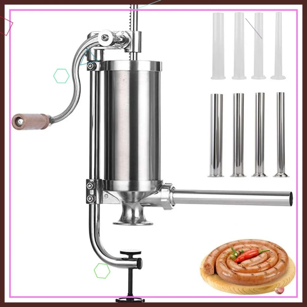 

Stainless Steel Vertical Sausage Stuffer, 2.5LBS Capacity with 8 Tubes for Homemade Meat Filling