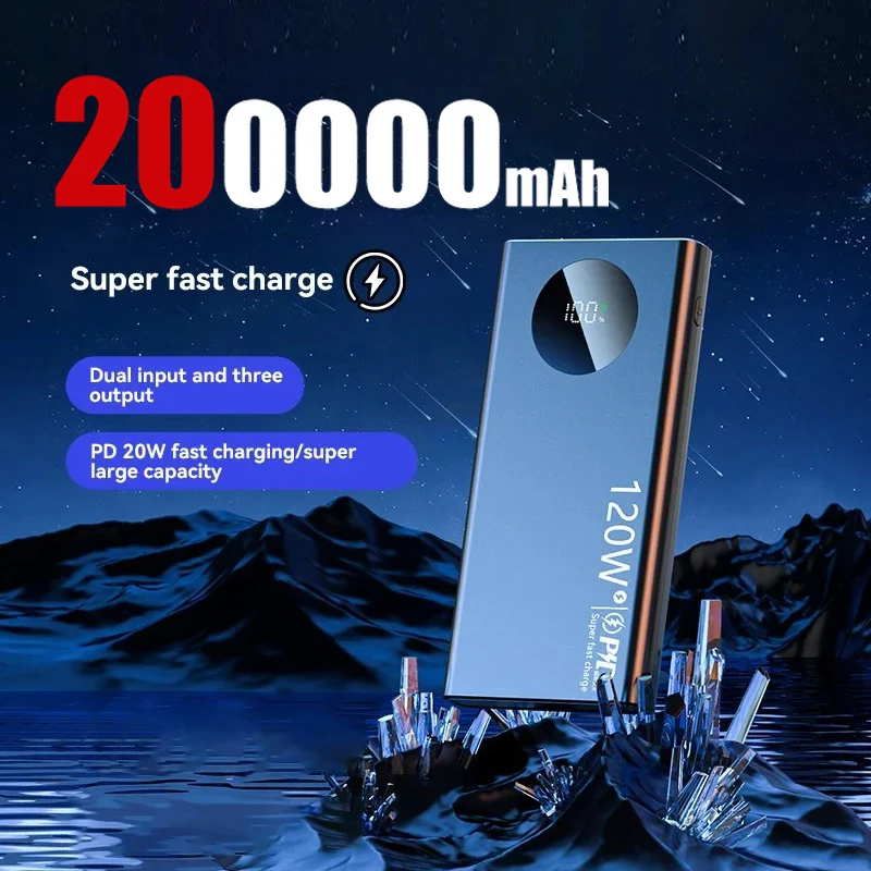 

200000mAh Ultra-large Capacity Power Bank 120W Fast Charging Power Bank Portable Battery Charger For iPhone Samsung Xiaomi