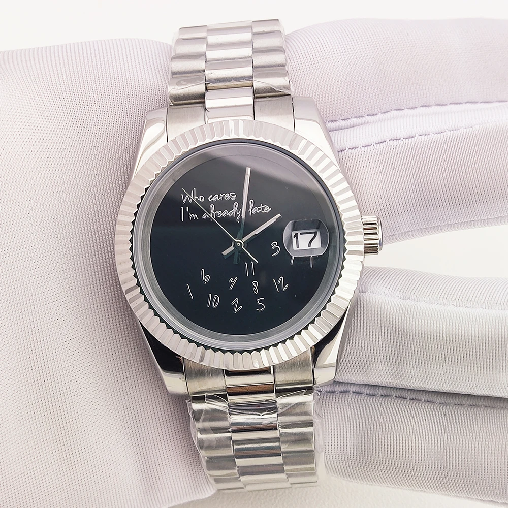 

36mm/39mm Men Watch Cusom Watch No Logo Silver Text Sapphire Glass Stainless Steel nh35 Movement Waterproof