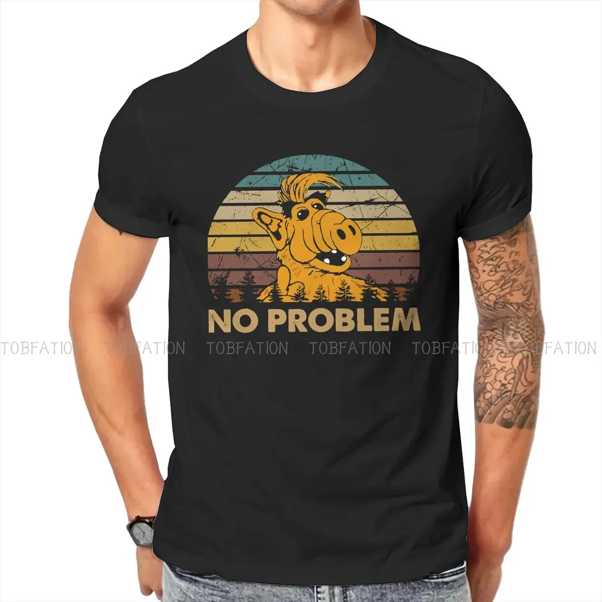 No Problem Hipster TShirts ALF The Animated Series Men Harajuku Fabric Streetwear T Shirt Round Neck Oversized