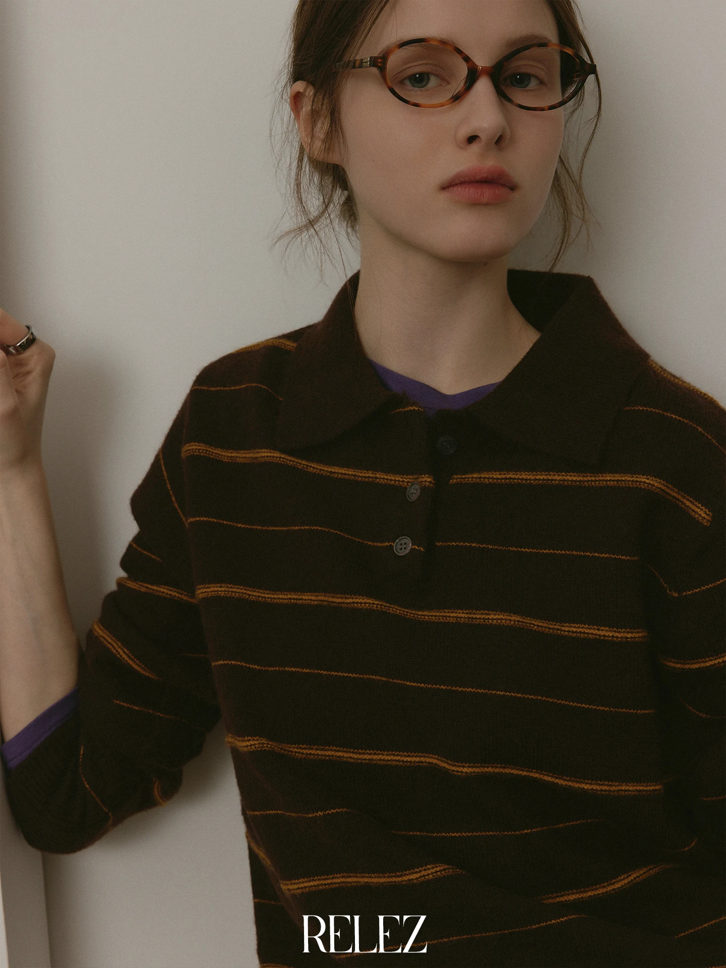 

Женский вязаный свитер Relez Color Blo с воротником в полоску, повседневный, простой, модный, с длинными рукавами, из нейлоново-шерстяной смеси