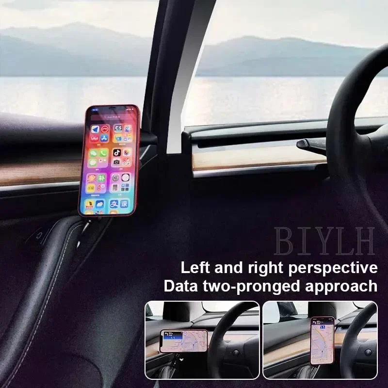 Metal Car Mobile Phone Holder For Tesla MODEL 3/Y NEW 3 Strong Magnetic Anti-shake Customized Side Door Bracket Car Accessories