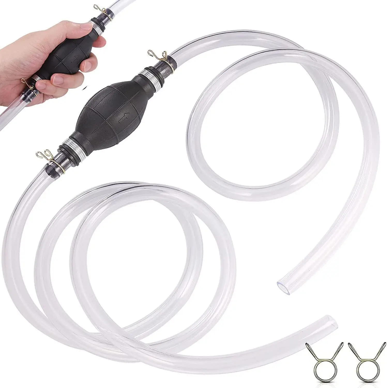 GEARZAAR Hand Siphon Pump Petrol Diesel Water Oil Liquid Fuel Transfer Easy Use Tool 2M